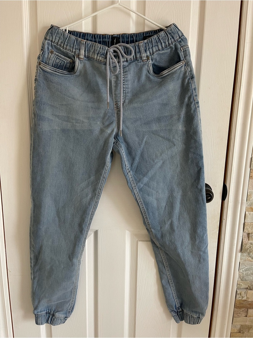 Light Blue Women’s Jogger Jeans with Drawstring Waist